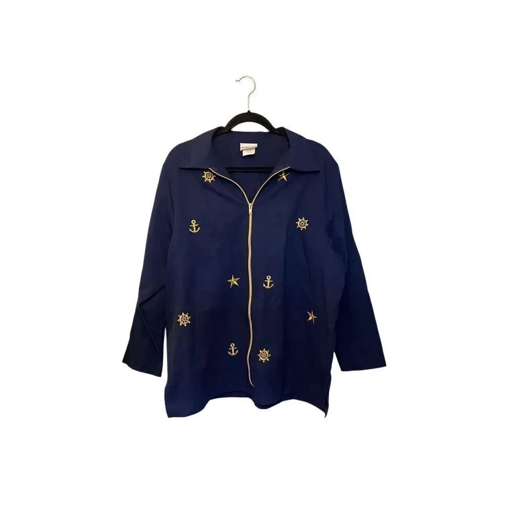 Vintage Bon worth women’s nautical, ocean, coastal, navy blue jacket, size large